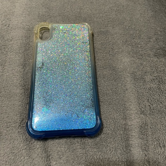 Clear/Blue iPhone XR phone case with glitter and hearts - Picture 1 of 2